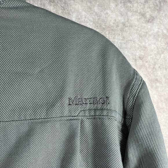 Marmot Shirt Jacket Mens Medium Gray Fleece Lined Button Front Shacket Preppy - Picture 5 of 12
